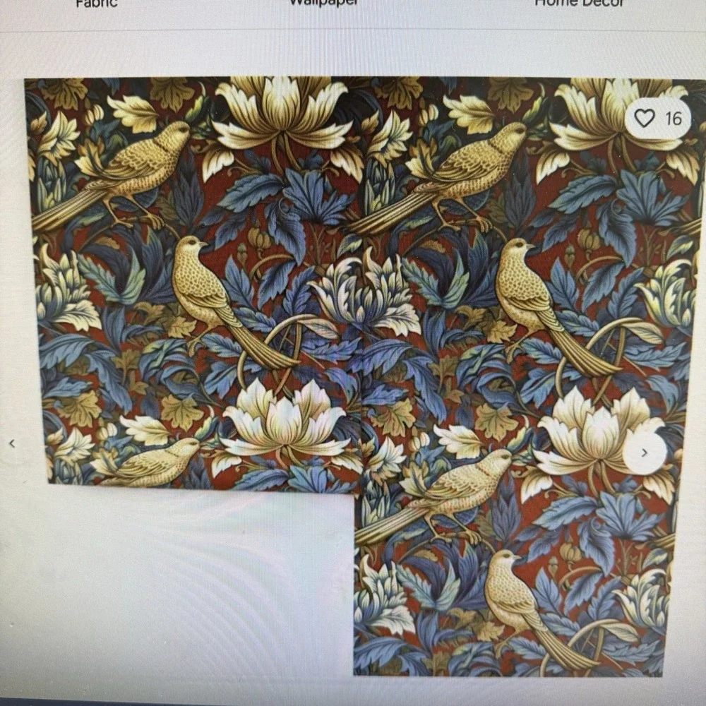 Spoonflower Wallpaper Prepasted 11 Rolls 2' X 9'‎ William Morris Bird Red Blue